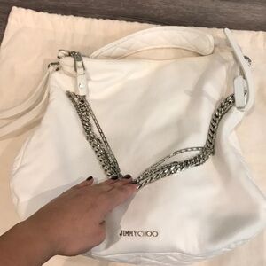 Jimmy Choo White Hobo Bag with Silver Accents